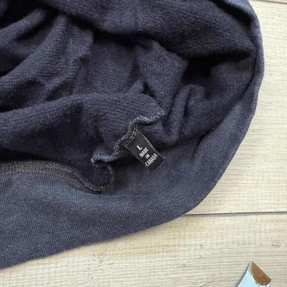 Y2K Muskoka Smiley Face Hoodie L Navy Made in Canada Hand-Drawn Vintage Skater - Picture 5 of 7